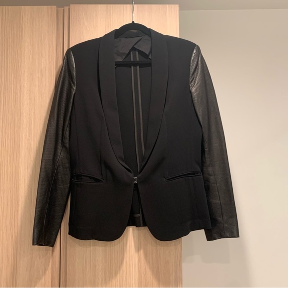 Rag & Bone for Intermix Black Blazer with Leather Sleeves - 8